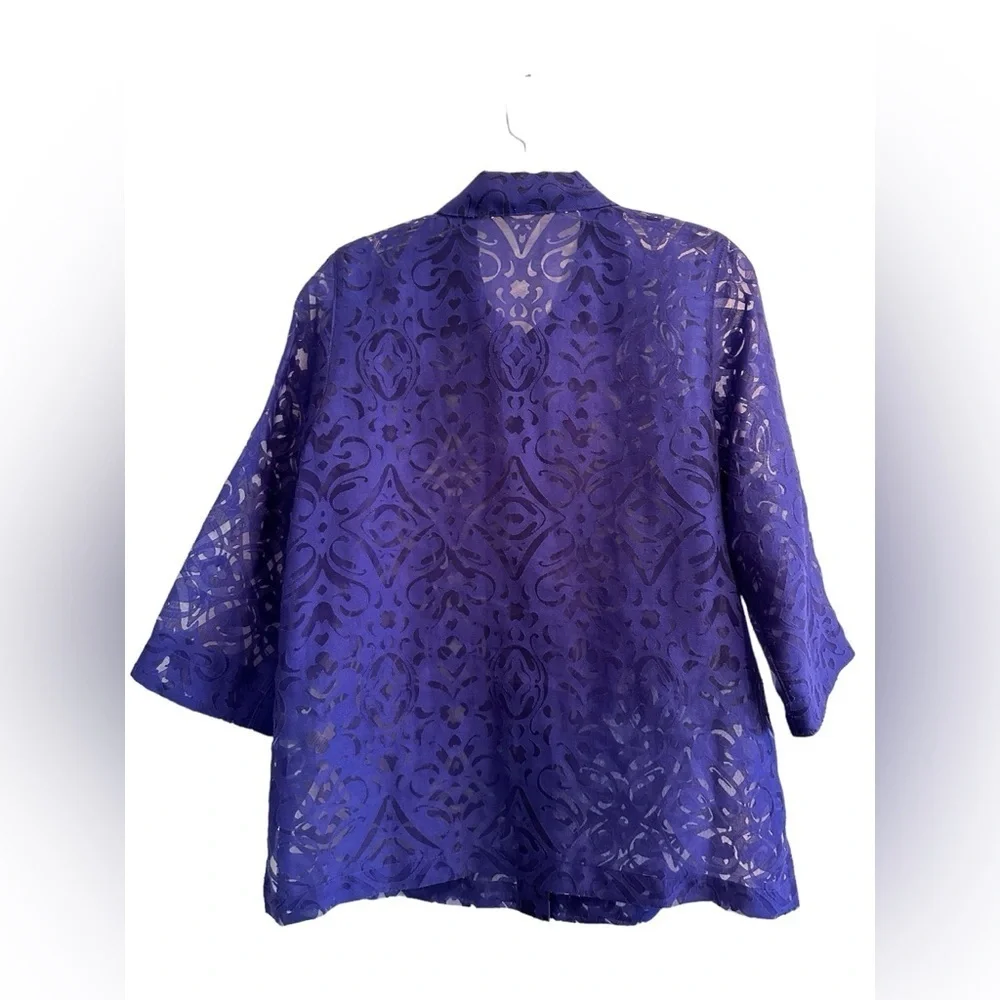 Allison Daley Deep Purple Sheer Button Down Blouse Womens 8 Lovely Summer Top - Picture 10 of 16